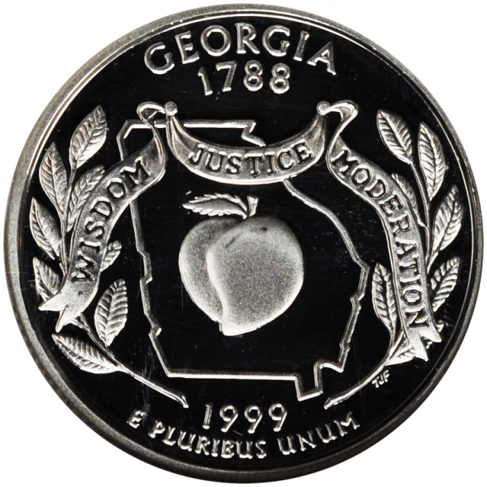 (004d) Монета США 1999 год 25 центов &quot;Джорджия&quot;  Медь-Никель  UNC
